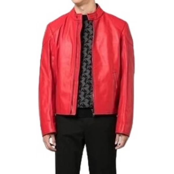 Straight Hem Red Leather Jacket