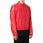 Straight Hem Red Leather Jacket