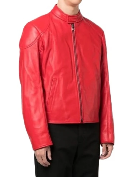 Straight Hem Red Leather Jacket