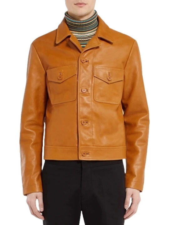 Tan Leather Trucker Jacket