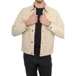 Trucker Beige Leather Jacket