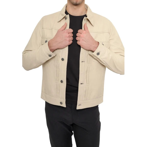 Trucker Beige Leather Jacket