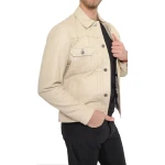 Trucker Beige Leather Jacket