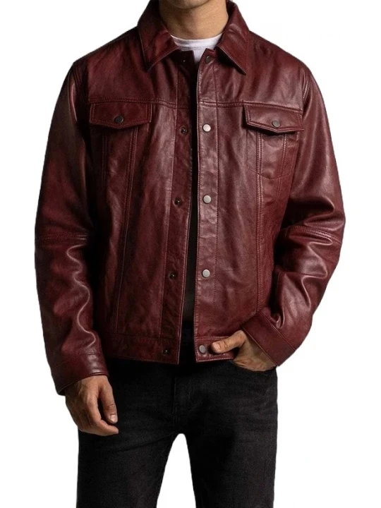 Trucker Burgundy Leather Jacket