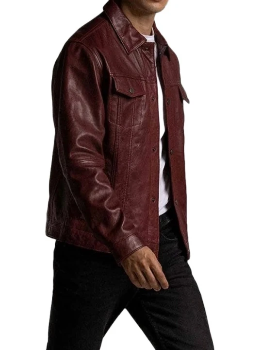 Trucker Burgundy Leather Jacket