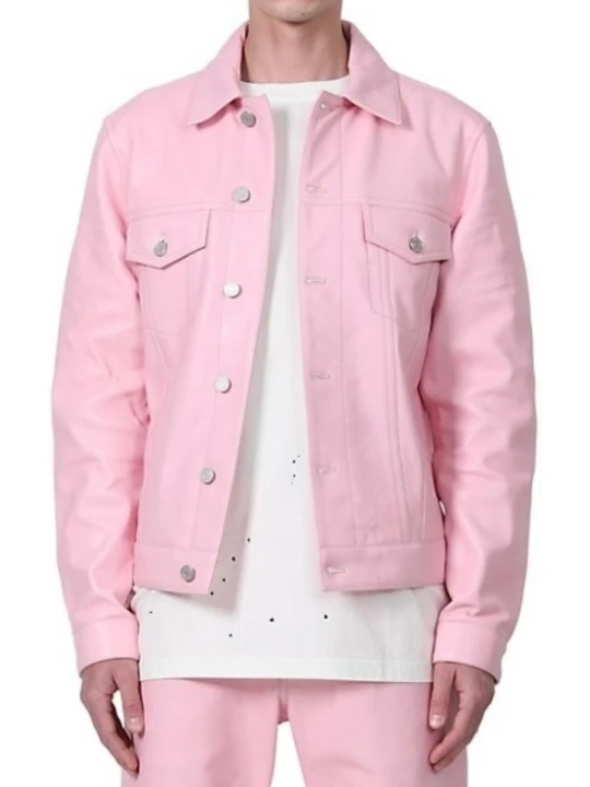 Trucker Pink Leather Jacket