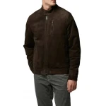 Verticle Chest Pocket Brown Suede Leather Jacket