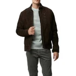Verticle Chest Pocket Brown Suede Leather Jacket