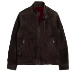 Verticle Chest Pocket Brown Suede Leather Jacket