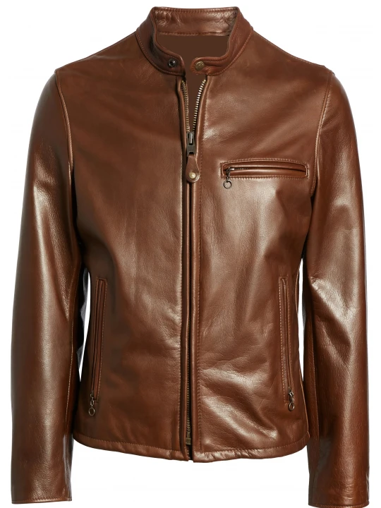 Zip Cuffs Brown Leather Jacket