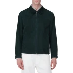 Zipped Front Green Suede Leather Jacket
