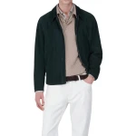 Zipped Front Green Suede Leather Jacket