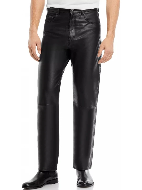 Black Leather Relaxed Fit Jeans