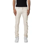 Lace Up Details Cream Leather Jeans