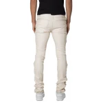 Lace Up Details Cream Leather Jeans