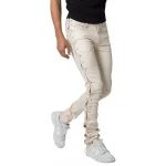 Lace Up Details Cream Leather Jeans