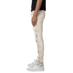 Lace Up Details Cream Leather Jeans