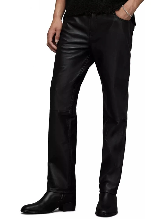 Leather Five Pocket Black Jeans