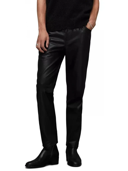 Leather Five Pocket Black Jeans
