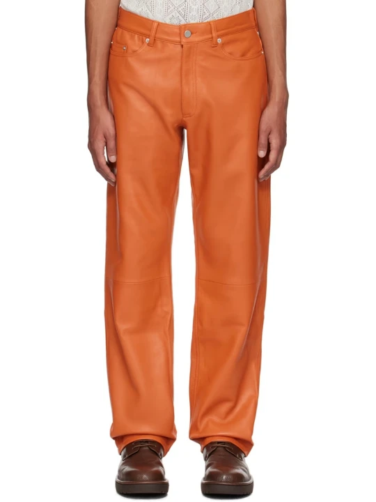 Leather Five Pocket Orange Jeans
