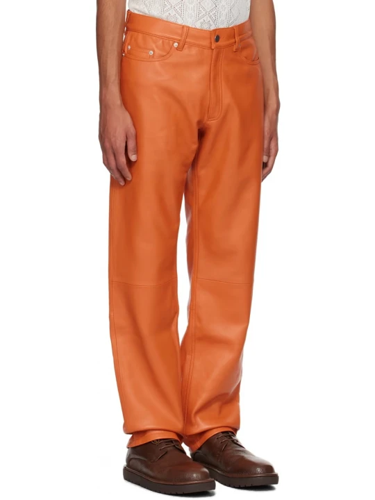 Leather Five Pocket Orange Jeans