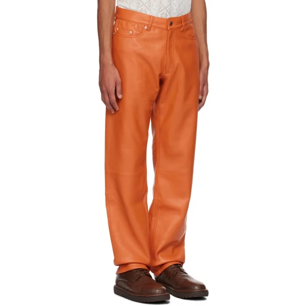 Leather Five Pocket Orange Jeans
