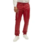 Leather Five Pocket Red Jeans