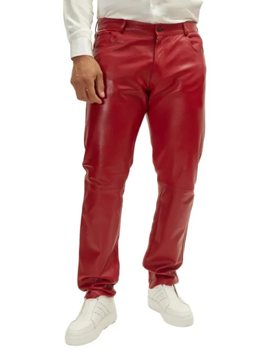 Leather Five Pocket Red Jeans