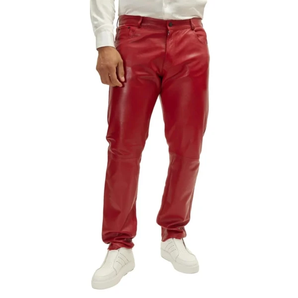 Leather Five Pocket Red Jeans