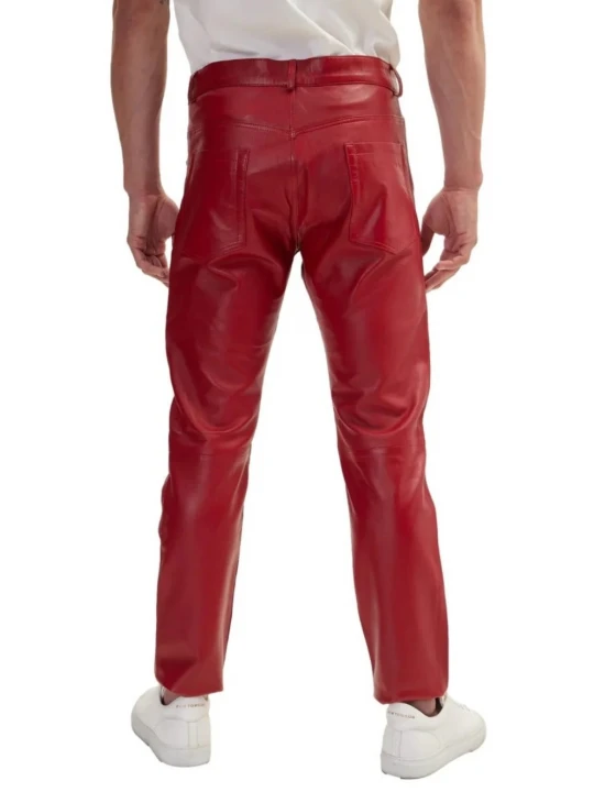 Leather Five Pocket Red Jeans