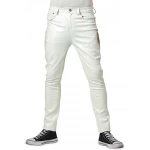Leather Five Pocket White Jeans