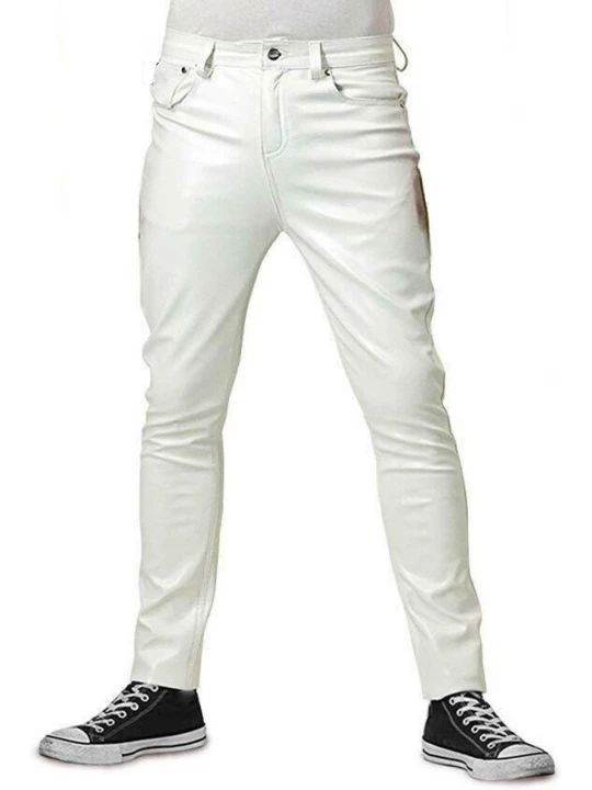 Leather Five Pocket White Jeans