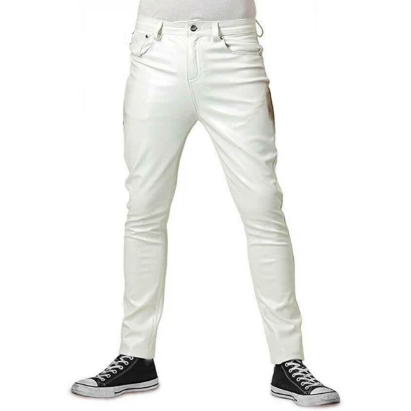 Leather Five Pocket White Jeans