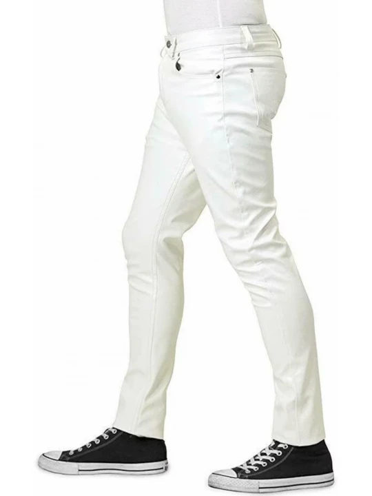 Leather Five Pocket White Jeans