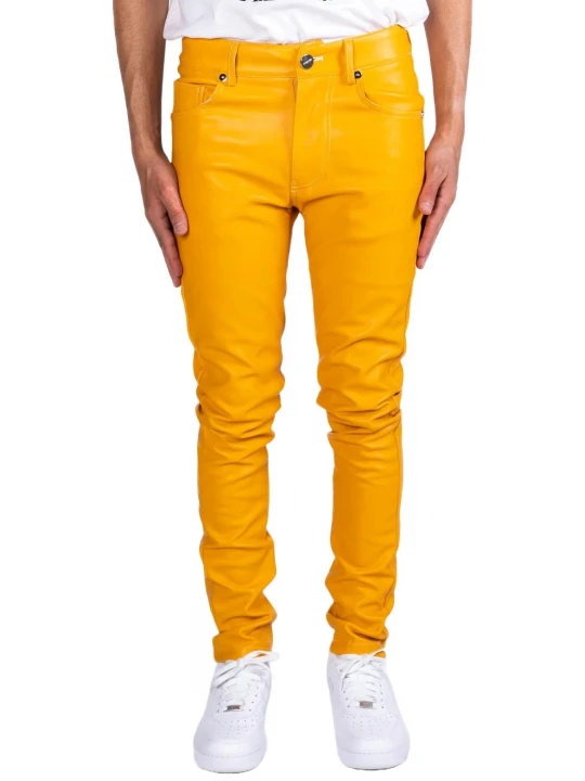 Leather Five Pocket Yellow Jeans