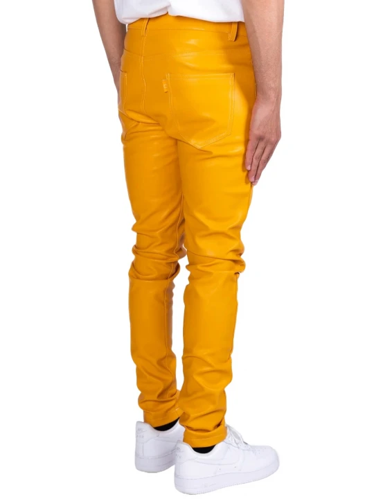 Leather Five Pocket Yellow Jeans