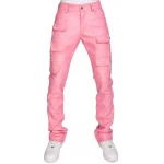 Pink Leather Cargo Jeans Trouser
