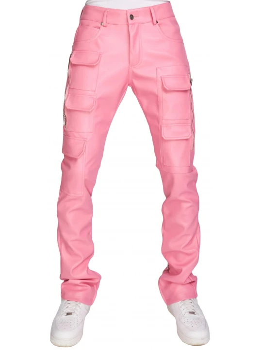 Pink Leather Cargo Jeans Trouser
