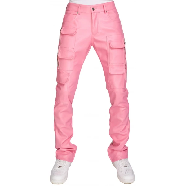 Pink Leather Cargo Jeans Trouser