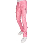 Pink Leather Cargo Jeans Trouser