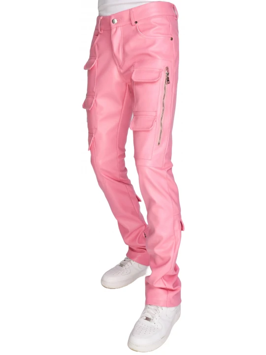 Pink Leather Cargo Jeans Trouser