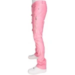 Pink Leather Cargo Jeans Trouser