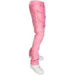 Pink Leather Cargo Jeans Trouser