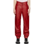 Red Four Pocket Leather Jeans Pants