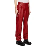 Red Four Pocket Leather Jeans Pants