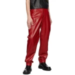 Red Four Pocket Leather Jeans Pants