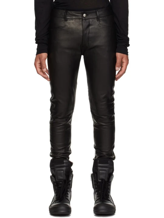 Slim Fit Black Leather Jeans