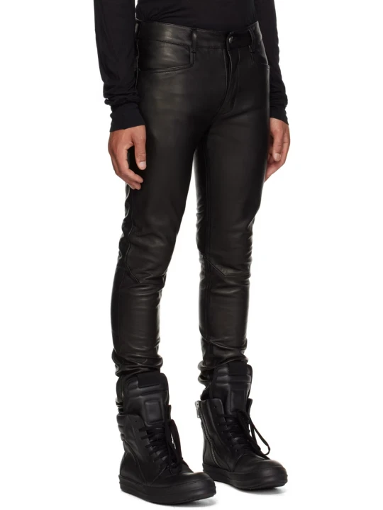 Slim Fit Black Leather Jeans