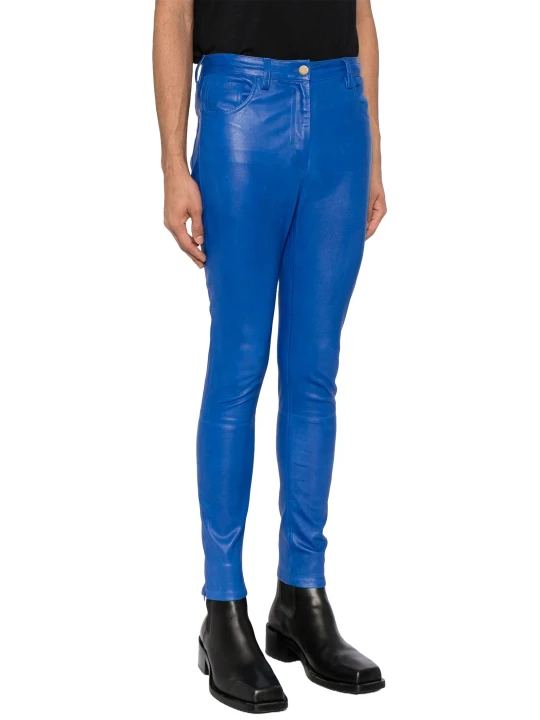 Slim Fit Blue Leather Jeans