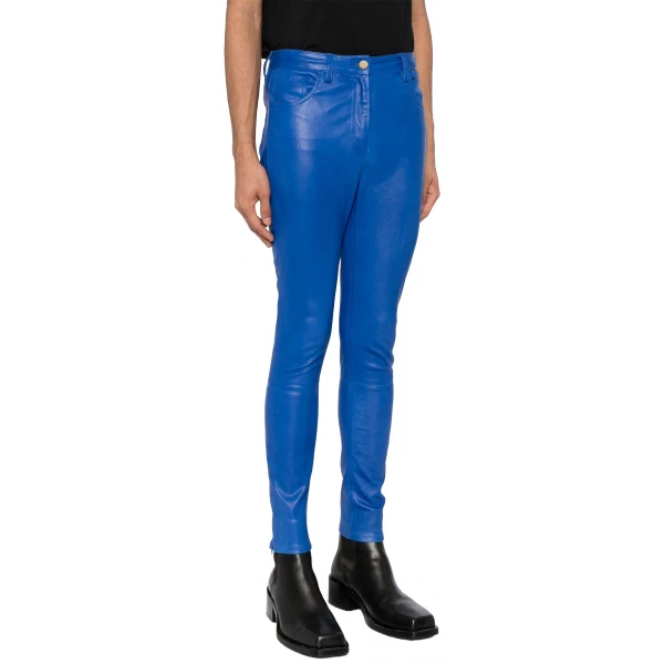 Slim Fit Blue Leather Jeans